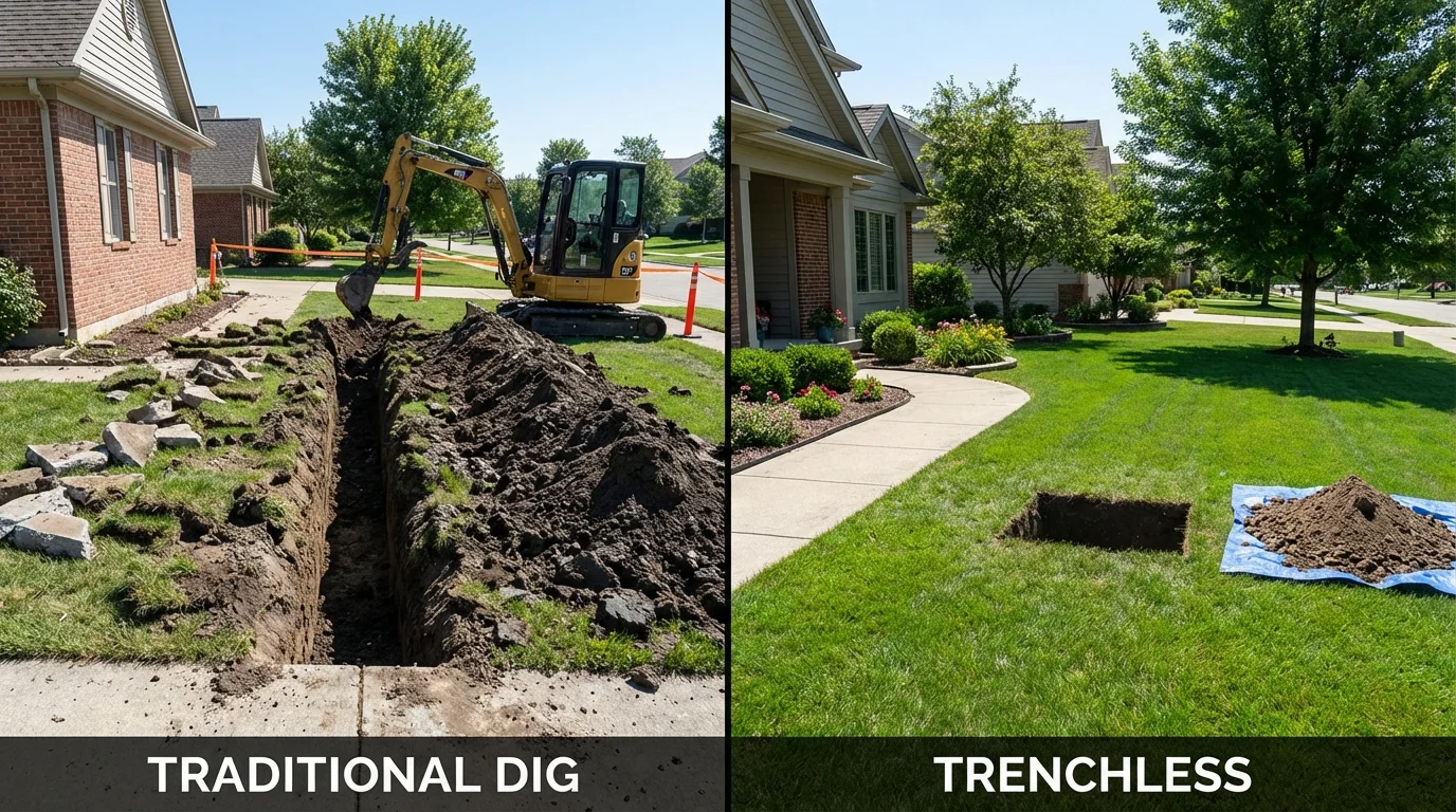 Trenchless sewer repair with minimal yard damage versus traditional excavation in Glade Spring, VA